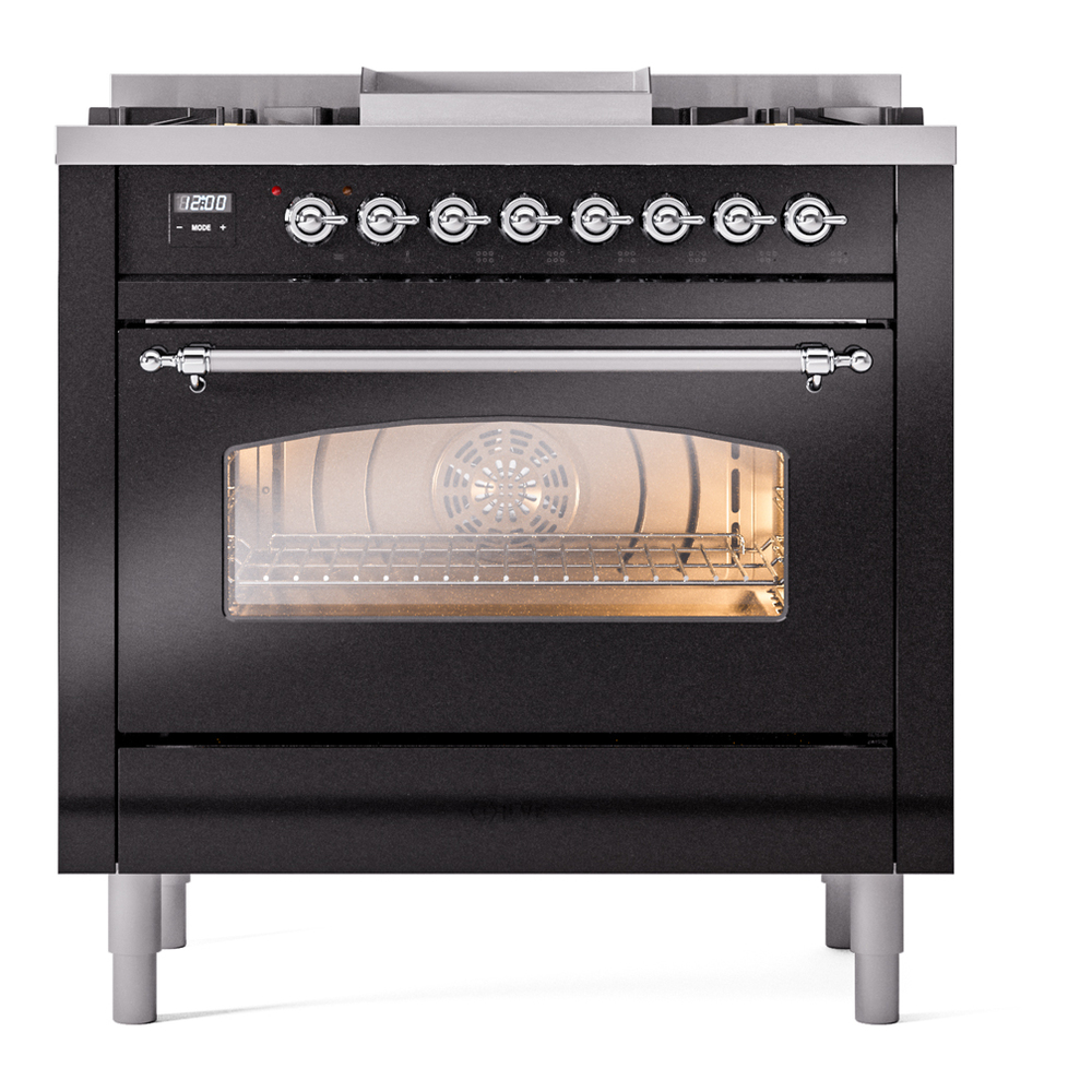 Nostalgie II 36 inch Dual Fuel Range with 6 Burners and Griddle UP36FNMPBKC