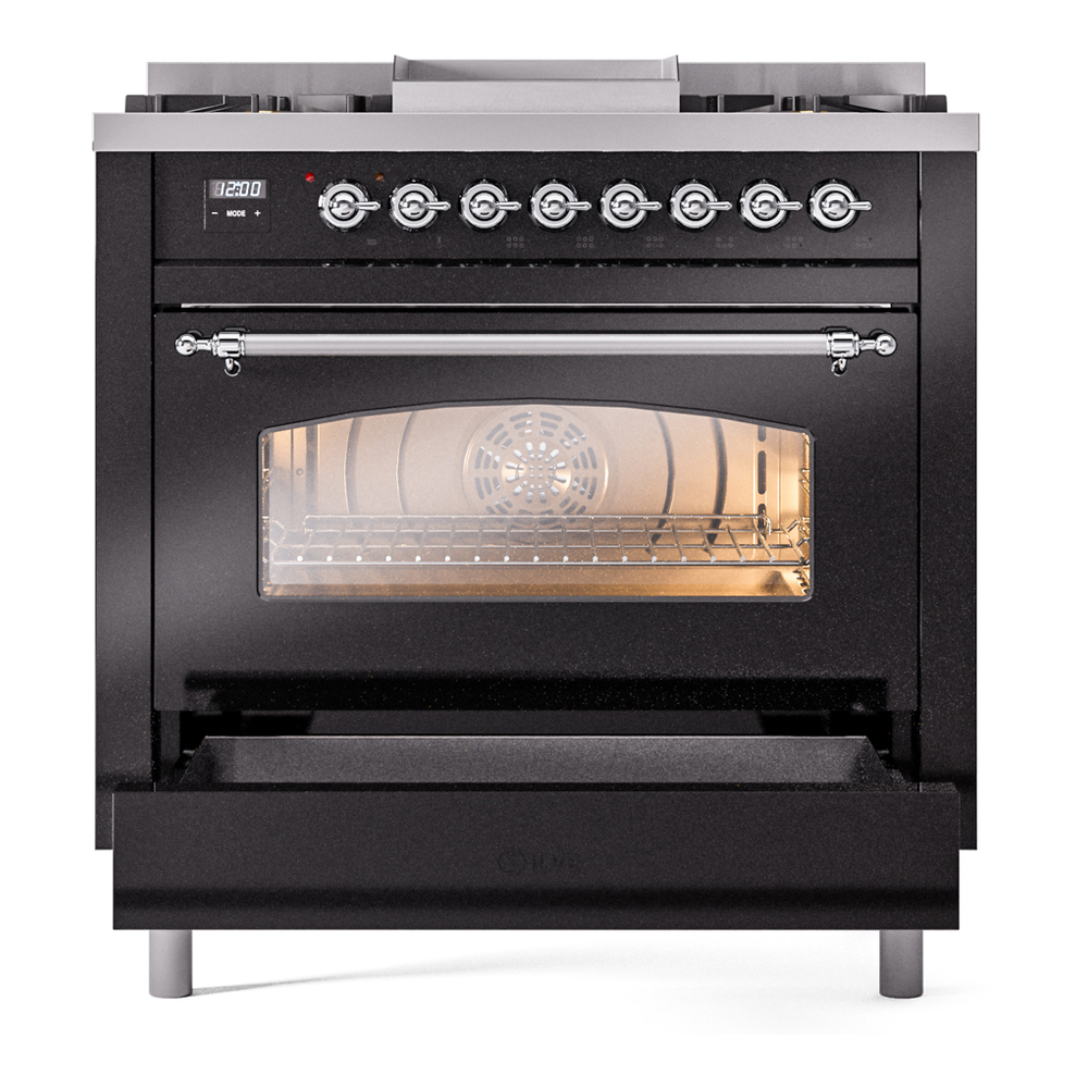 Nostalgie II 36 inch Dual Fuel Range with 6 Burners and Griddle UP36FNMPBKC