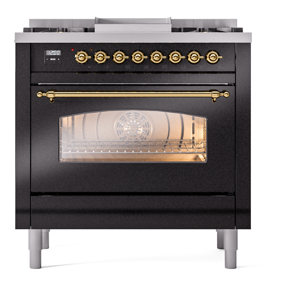 Nostalgie II 36 inch Dual Fuel Range with 6 Burners and Griddle UP36FNMPBKGLP