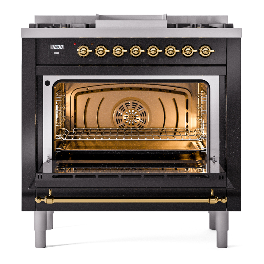 Nostalgie II 36 inch Dual Fuel Range with 6 Burners and Griddle UP36FNMPBKGLP