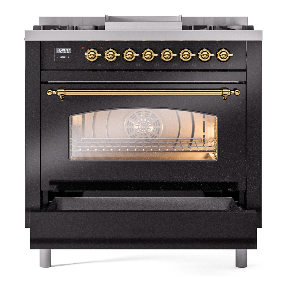 Nostalgie II 36 inch Dual Fuel Range with 6 Burners and Griddle UP36FNMPBKG