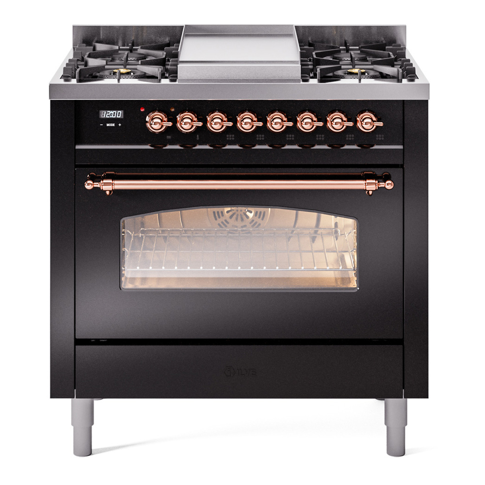 Nostalgie II 36 inch Dual Fuel Range with 6 Burners and Griddle UP36FNMPBKPLP