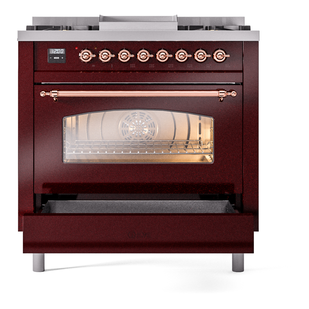 Nostalgie II 36 inch Dual Fuel Range with 6 Burners and Griddle UP36FNMPBUPLP