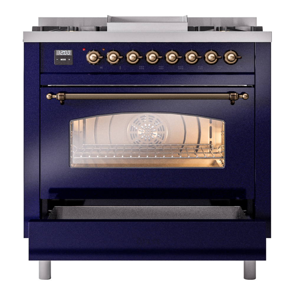 Nostalgie II 36 inch Dual Fuel Range with 6 Burners and Griddle UP36FNMPMBBLP