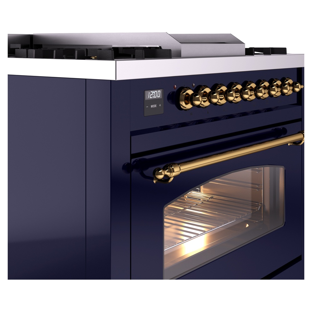 Nostalgie II 36 UP36FNMPMBG Freestanding Dual Fuel Range with 6 Sealed Burners with Griddle Single Oven with Triple Glass Door with Brass knobs UP36FNMPMBG