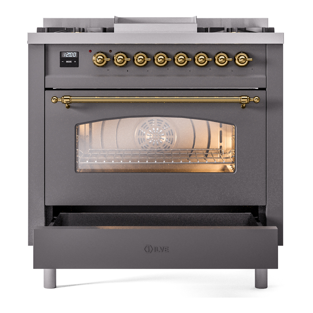 Nostalgie II 36 inch Dual Fuel Range with 6 Burners and Griddle UP36FNMPMGGLP