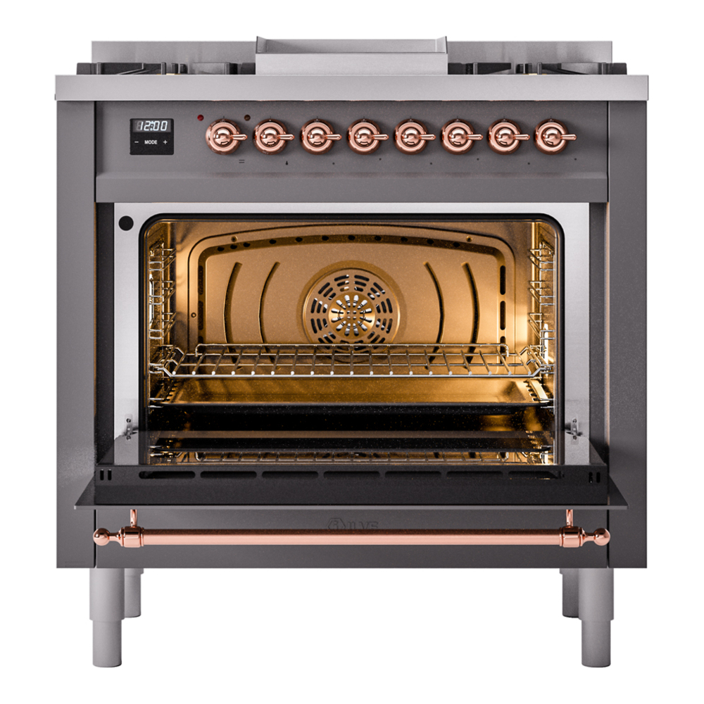 Nostalgie II 36 inch Dual Fuel Range with 6 Burners and Griddle UP36FNMPMGPLP