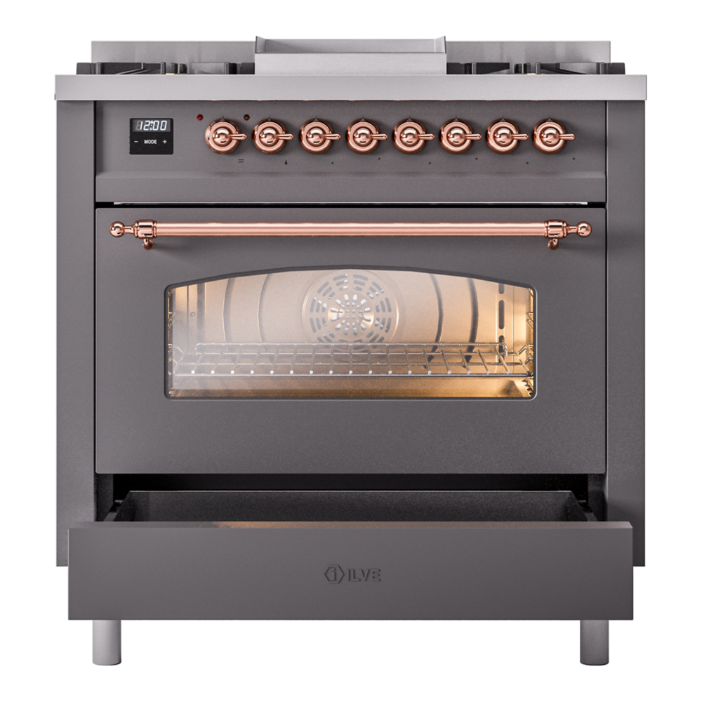 Nostalgie II 36 inch Dual Fuel Range with 6 Burners and Griddle UP36FNMPMGPLP