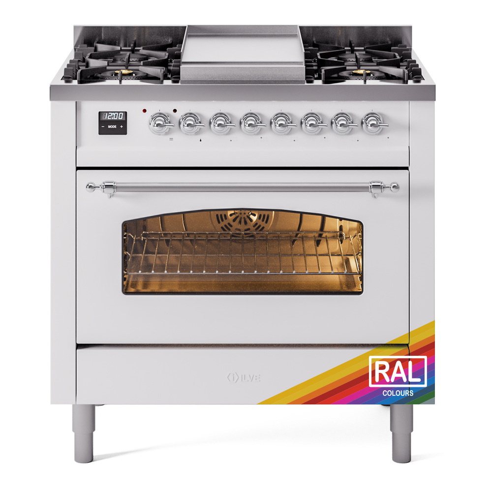 Nostalgie II 36 UP36FNMPRAC Freestanding Dual Fuel Range with 6 Sealed Burners with Griddle Single Oven with Triple Glass Door with Chrome knobs UP36FNMPRACLP