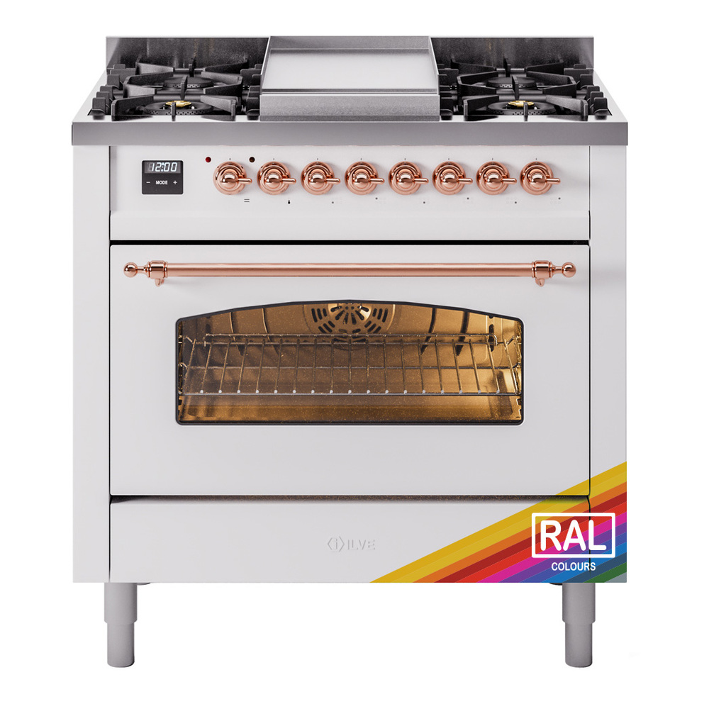 Nostalgie II 36 UP36FNMPRAP Freestanding Dual Fuel Range with 6 Sealed Burners with Griddle Single Oven with Triple Glass Door with Copper knobs UP36FNMPRAPLP