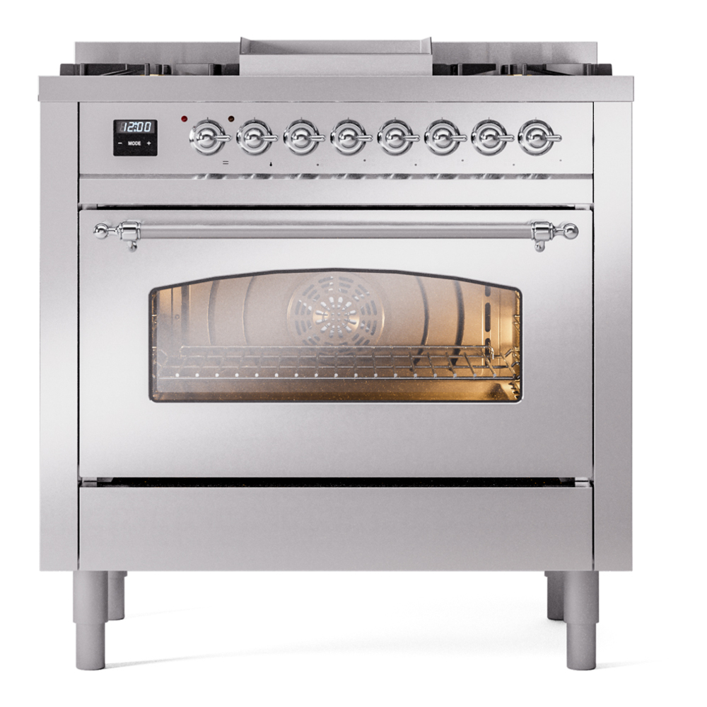 Nostalgie II 36 inch Dual Fuel Range with 6 Burners and Griddle UP36FNMPSSCLP