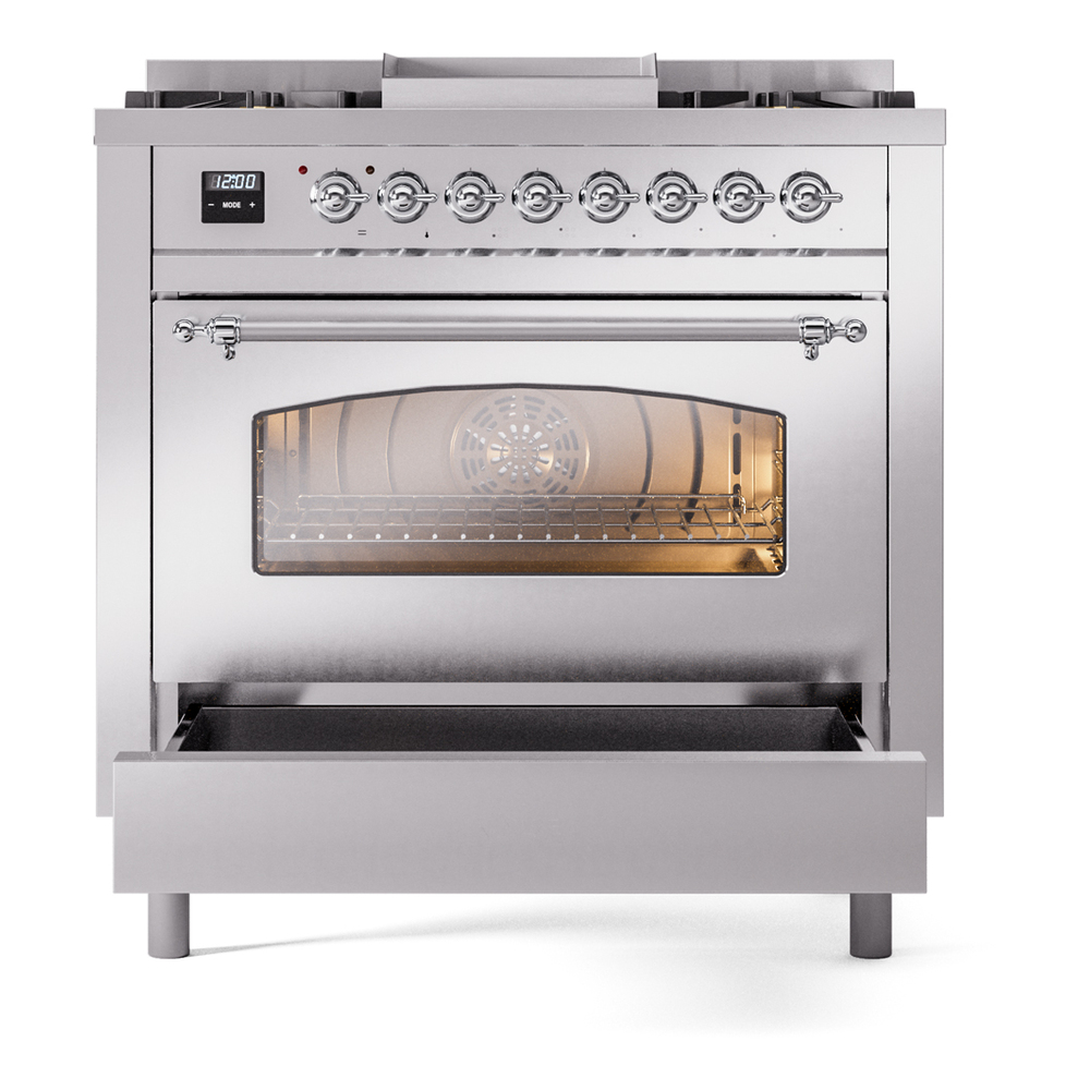 Nostalgie II 36 inch Dual Fuel Range with 6 Burners and Griddle UP36FNMPSSCLP