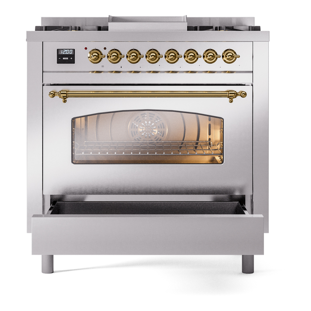 Nostalgie II 36 inch Dual Fuel Range with 6 Burners and Griddle UP36FNMPSSG