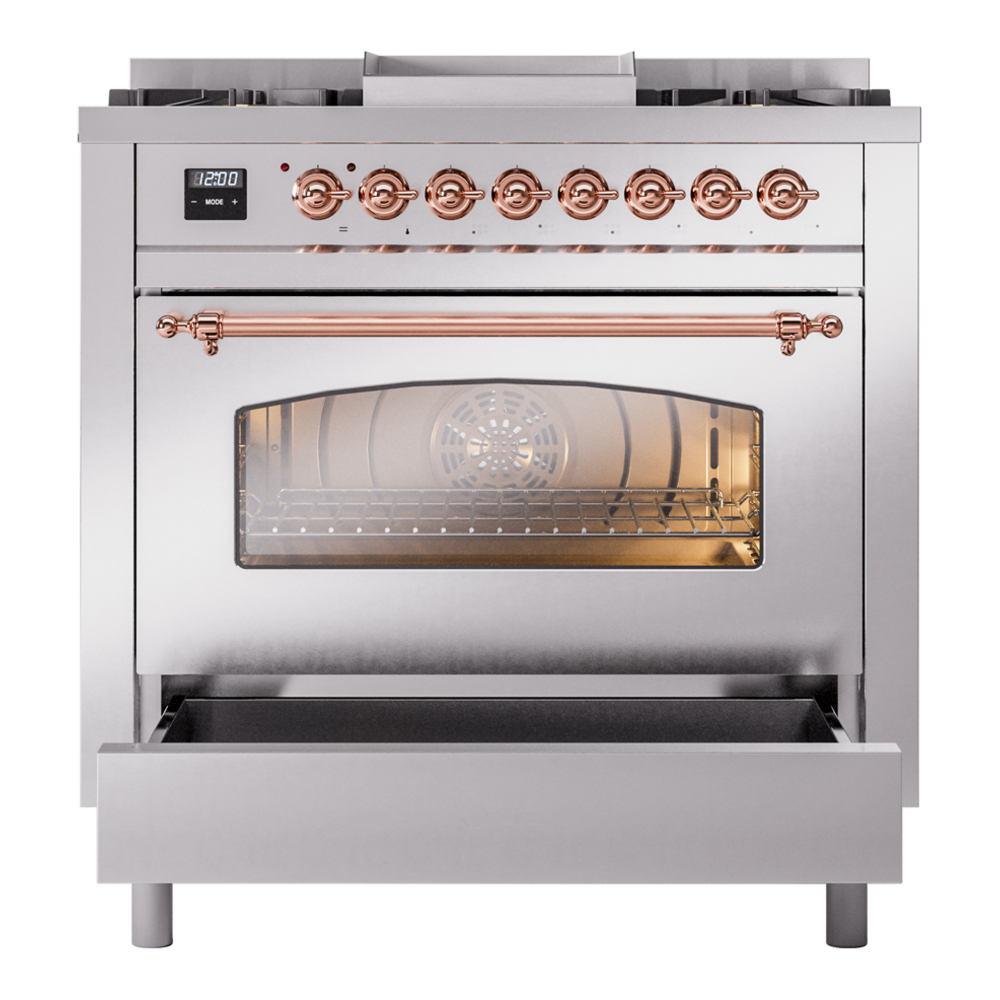 Nostalgie II 36 inch Dual Fuel Range with 6 Burners and Griddle UP36FNMPSSPLP