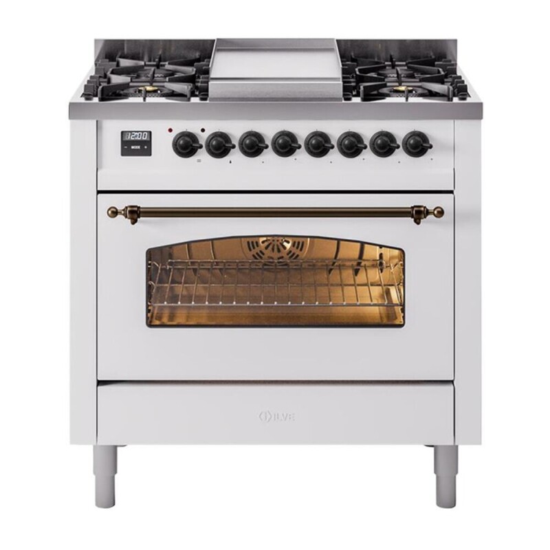 Nostalgie II 36 inch Dual Fuel Range with 6 Burners and Griddle UP36FNMPWHBLP