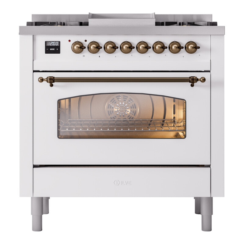 Nostalgie II 36 inch Dual Fuel Range with 6 Burners and Griddle UP36FNMPWHBLP