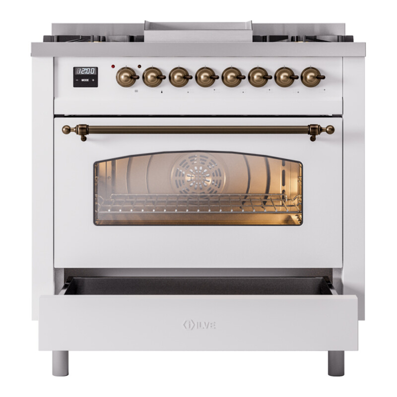 Nostalgie II 36 inch Dual Fuel Range with 6 Burners and Griddle UP36FNMPWHBLP
