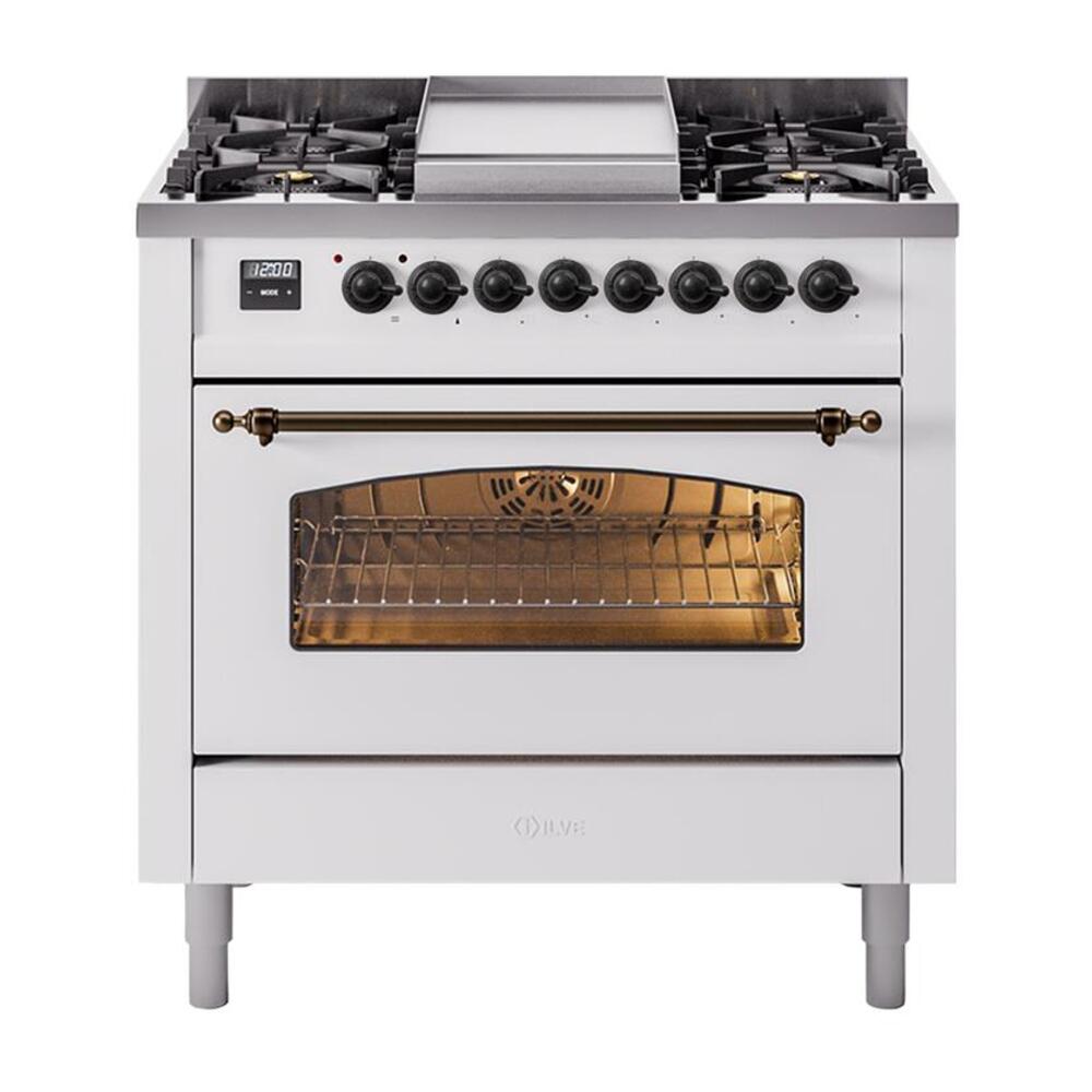 Nostalgie II 36 inch Dual Fuel Range with 6 Burners and Griddle UP36FNMPWHB