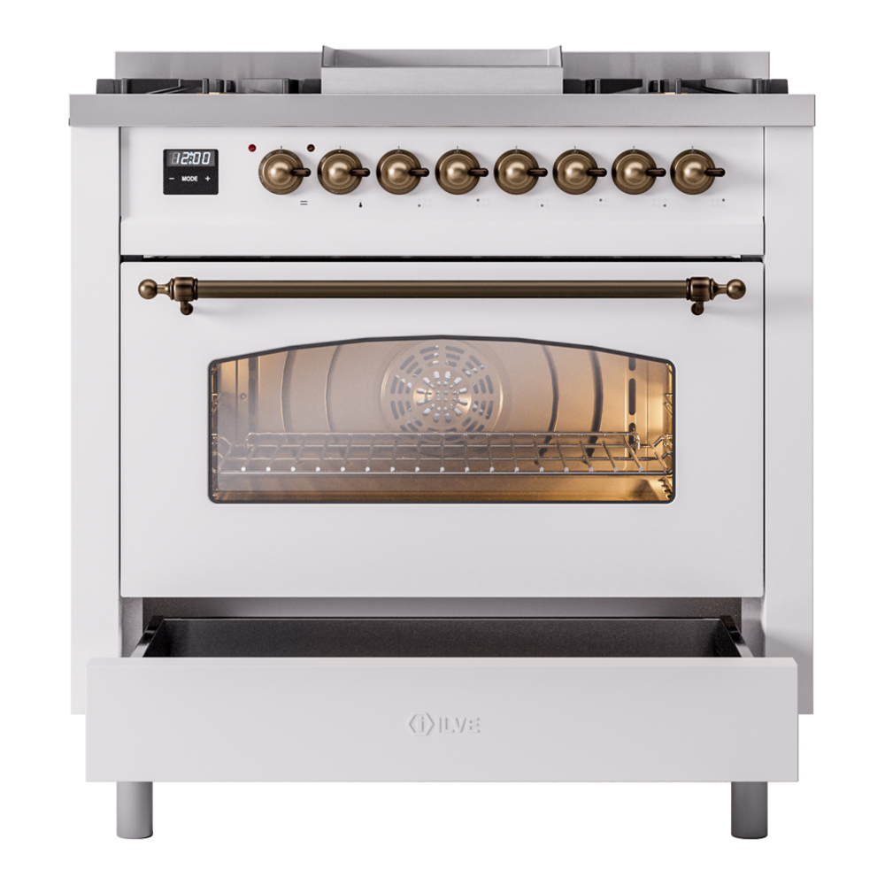Nostalgie II 36 inch Dual Fuel Range with 6 Burners and Griddle UP36FNMPWHB