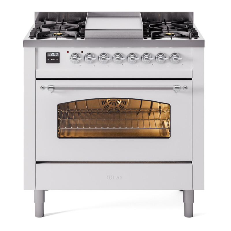 Nostalgie II 36 inch Dual Fuel Range with 6 Burners and Griddle UP36FNMPWHC