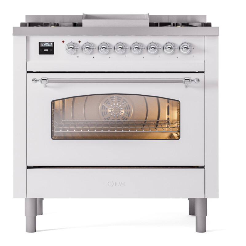 Nostalgie II 36 inch Dual Fuel Range with 6 Burners and Griddle UP36FNMPWHC
