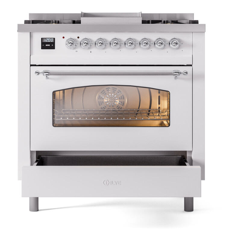 Nostalgie II 36 inch Dual Fuel Range with 6 Burners and Griddle UP36FNMPWHC
