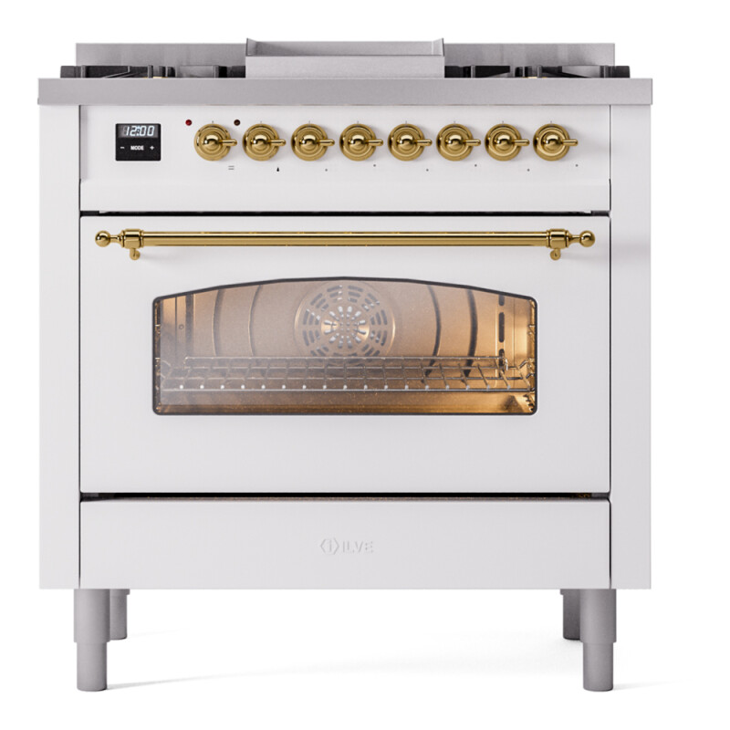 Nostalgie II 36 inch Dual Fuel Range with 6 Burners and Griddle UP36FNMPWHG