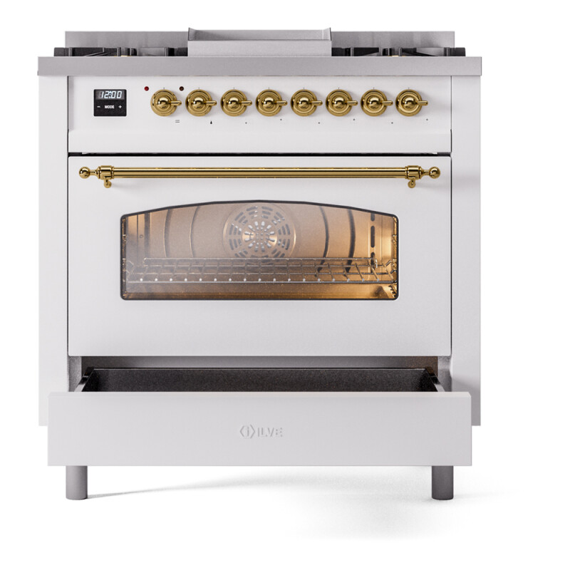 Nostalgie II 36 inch Dual Fuel Range with 6 Burners and Griddle UP36FNMPWHGLP