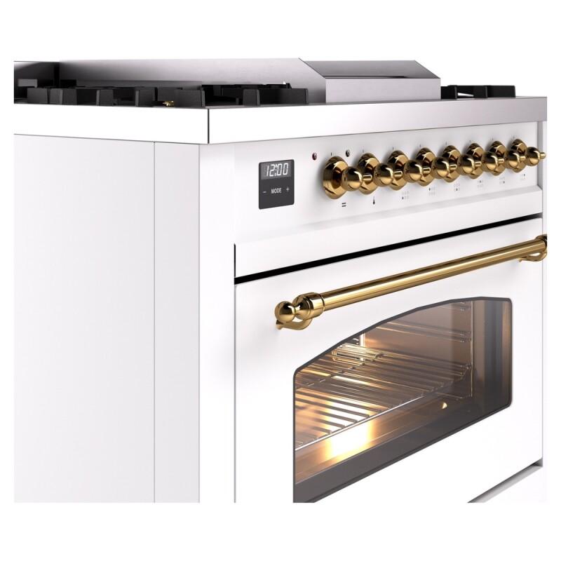 Nostalgie II 36 inch Dual Fuel Range with 6 Burners and Griddle UP36FNMPWHGLP