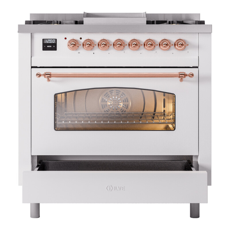 Nostalgie II 36 inch Dual Fuel Range with 6 Burners and Griddle UP36FNMPWHP