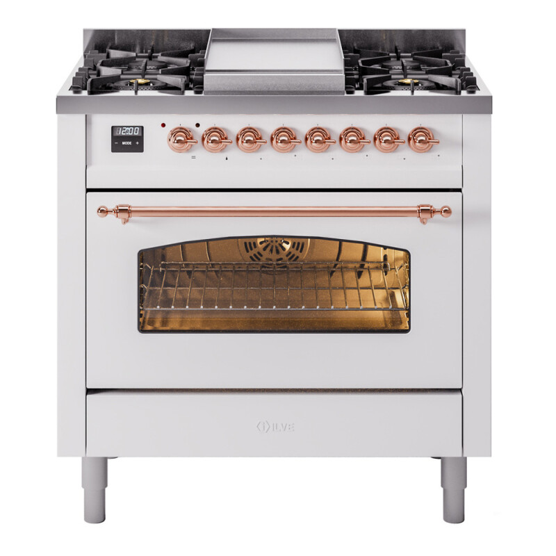 Nostalgie II 36 inch Dual Fuel Range with 6 Burners and Griddle UP36FNMPWHPLP
