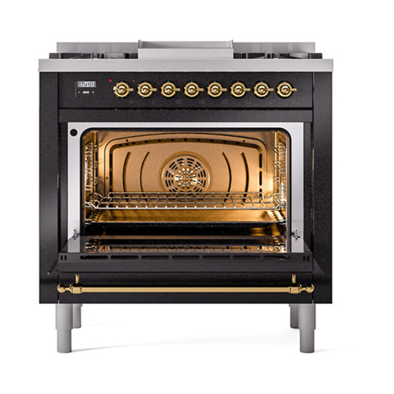 Nostalgie II 36 inch Dual Fuel Range with 6 Burners and Griddle UP36FQNMPBKGLP