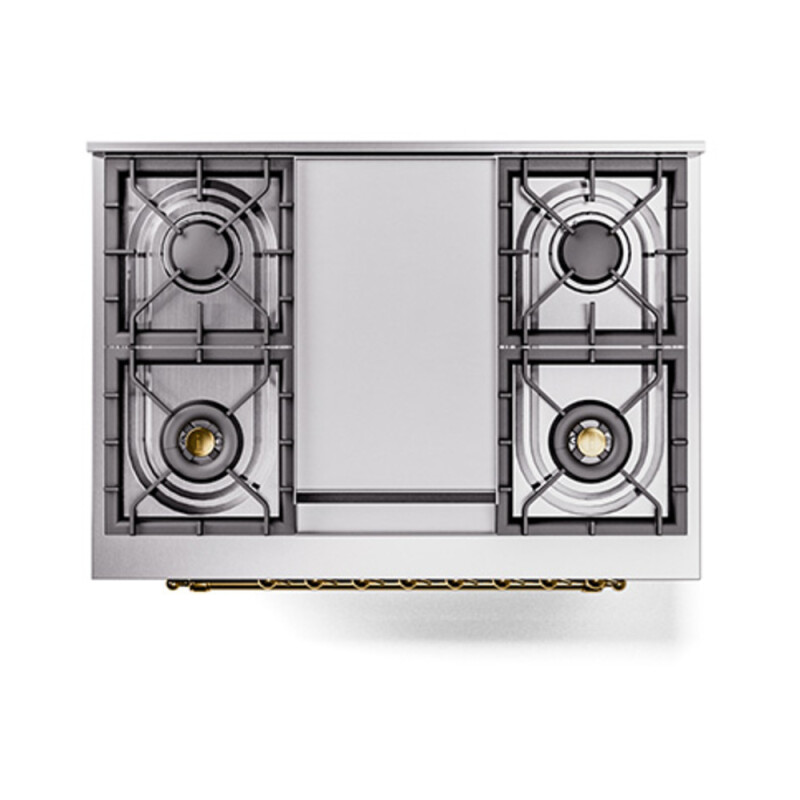 Nostalgie II 36 UP36FQNMPBUG Freestanding Dual Fuel Range with 6 Sealed Burners with Griddle Single Oven with Solid Door with Brass knobs UP36FQNMPBUG