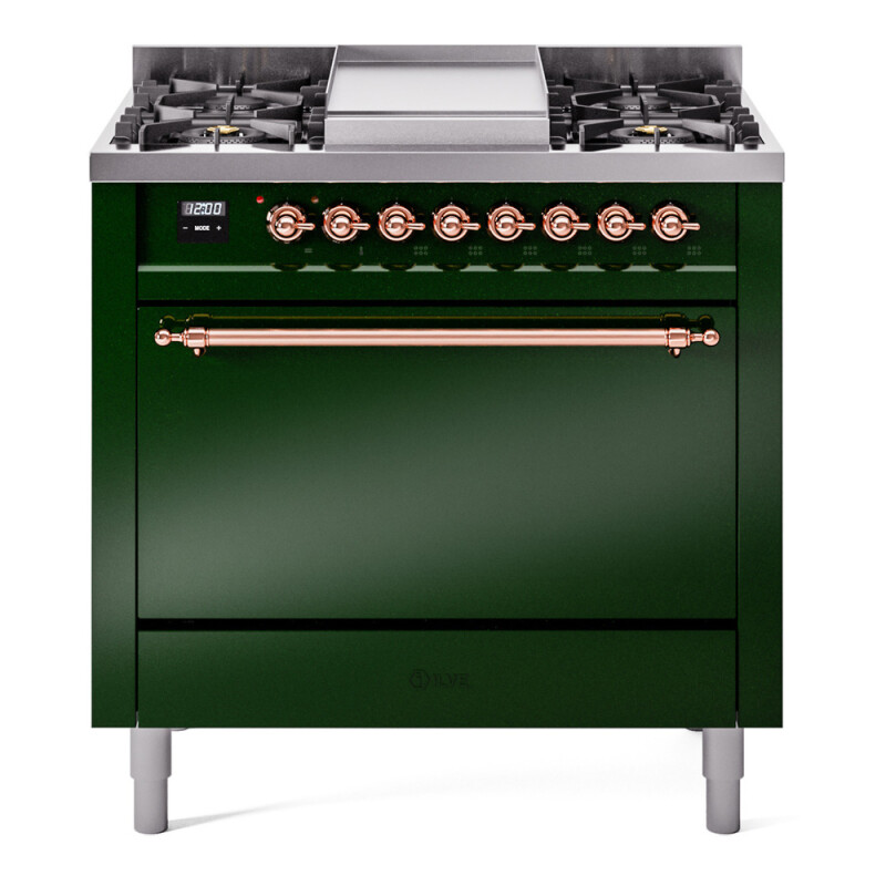 Nostalgie II 36 UP36FQNMPEGP Freestanding Dual Fuel Range with 6 Sealed Burners with Griddle Single Oven with Solid Door with Copper knobs UP36FQNMPEGPLP