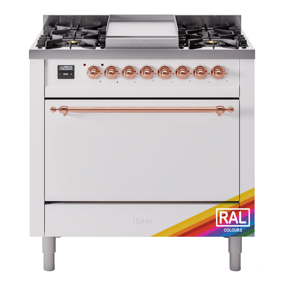 Nostalgie II 36 UP36FQNMPRAP Freestanding Dual Fuel Range with 6 Sealed Burners with Griddle Single Oven with Solid Door with Copper knobs UP36FQNMPRAP
