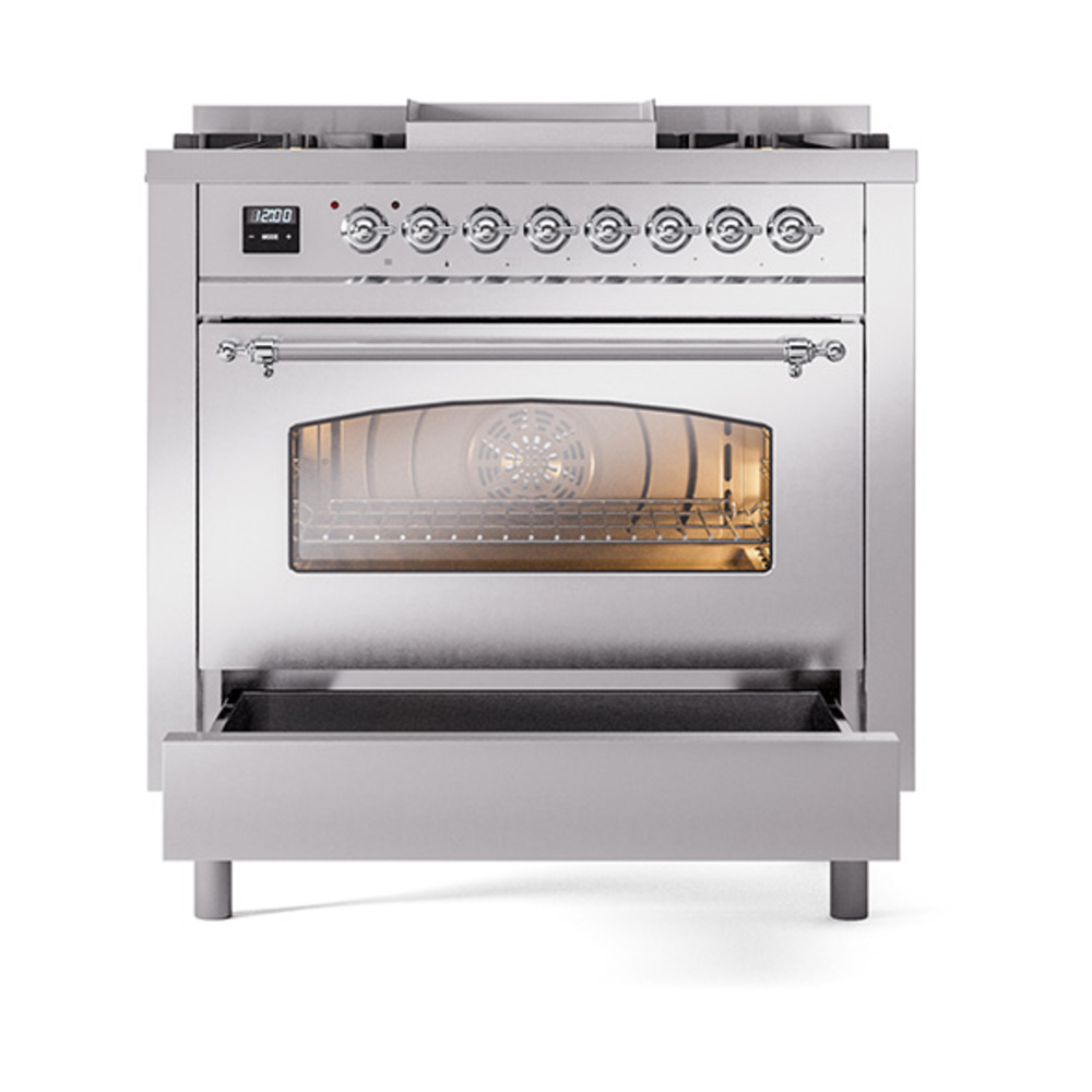 Nostalgie II 36 inch Dual Fuel Range with 6 Burners and Griddle UP36FQNMPSSCLP