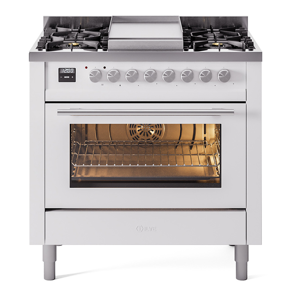 Professional Plus II 36 UP36FWMPWH Freestanding Dual Fuel Range with 6 Sealed Burners with Griddle Single Oven with Triple Glass Door with Stainless Steel knobs UP36FWMPWH