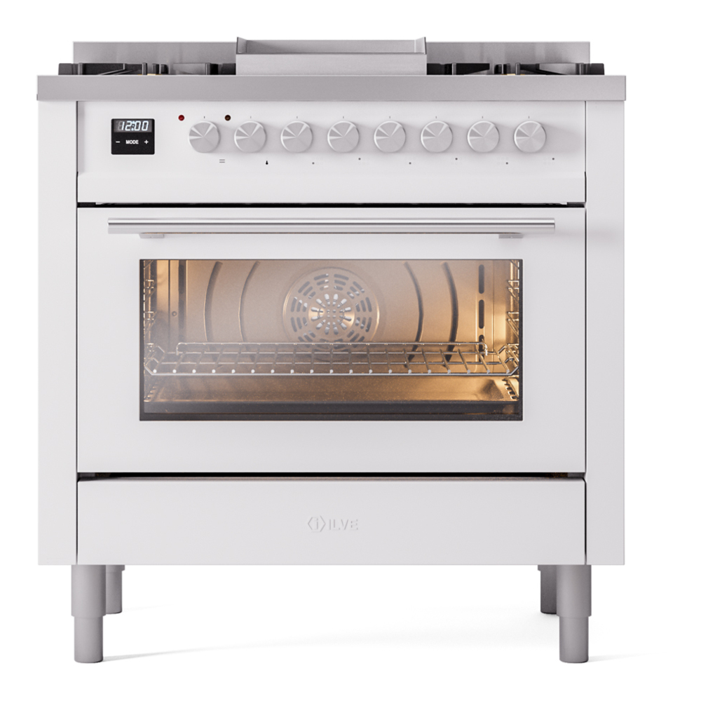 Professional Plus II 36 UP36FWMPWH Freestanding Dual Fuel Range with 6 Sealed Burners with Griddle Single Oven with Triple Glass Door with Stainless Steel knobs UP36FWMPWH