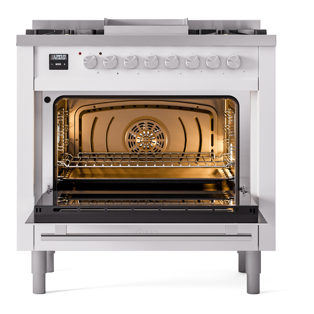 Professional Plus II 36 UP36FWMPWH Freestanding Dual Fuel Range with 6 Sealed Burners with Griddle Single Oven with Triple Glass Door with Stainless Steel knobs UP36FWMPWH