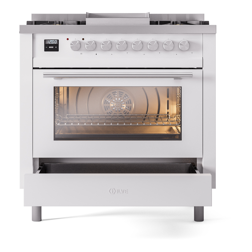 Professional Plus II 36 UP36FWMPWH Freestanding Dual Fuel Range with 6 Sealed Burners with Griddle Single Oven with Triple Glass Door with Stainless Steel knobs UP36FWMPWH