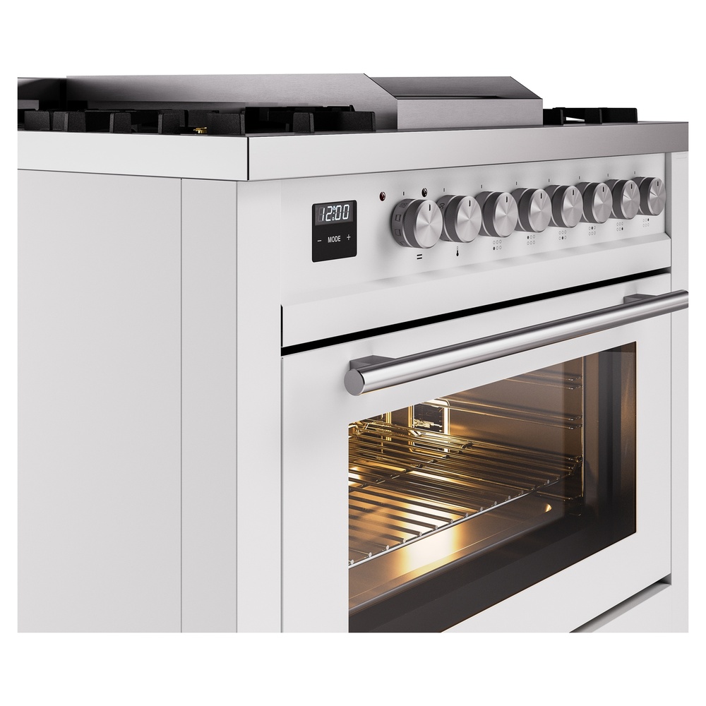 Professional Plus II 36 UP36FWMPWH Freestanding Dual Fuel Range with 6 Sealed Burners with Griddle Single Oven with Triple Glass Door with Stainless Steel knobs UP36FWMPWH