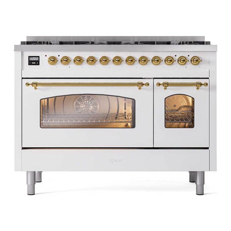 Nostalgie II 48 inch Dual Fuel Range with 8 Total Black Sealed Burners, Trim UP488NMPWHGLP