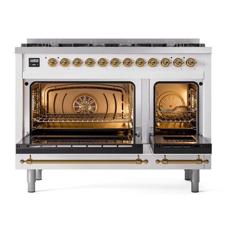 Nostalgie II 48 inch Dual Fuel Range with 8 Total Black Sealed Burners, Trim UP488NMPWHGLP