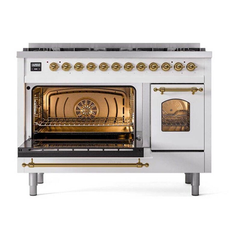 Nostalgie II 48 inch Dual Fuel Range with 8 Total Black Sealed Burners, Trim UP488NMPWHGLP