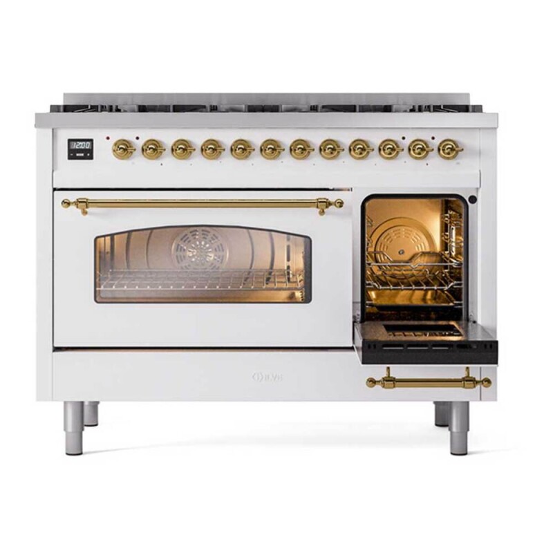 Nostalgie II 48 inch Dual Fuel Range with 8 Total Black Sealed Burners, Trim UP488NMPWHGLP