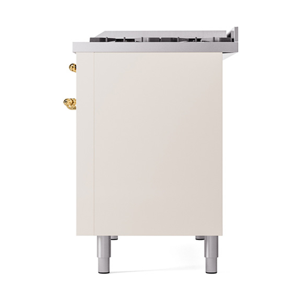 Nostalgie II 48 UP48FNMPAWG Freestanding Dual Fuel Range with 8 Sealed Burners with Griddle Double Oven with Triple Glass Door with Brass knobs UP48FNMPAWGLP