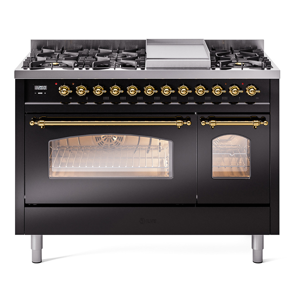 Nostalgie II 48 inch Dual Fuel Range with 5.02 cu. ft. Total Double Oven Capacity UP48FNMPBKGLP