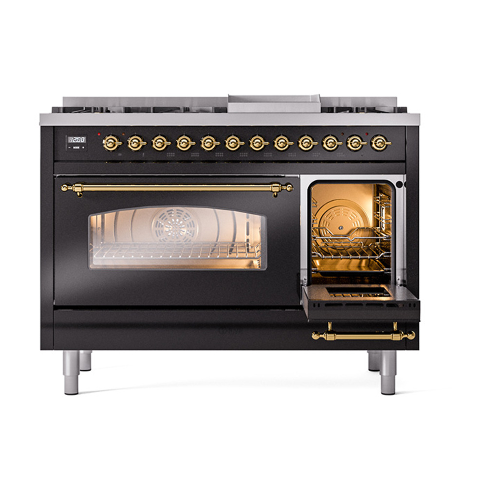 Nostalgie II 48 inch Dual Fuel Range with 5.02 cu. ft. Total Double Oven Capacity UP48FNMPBKGLP