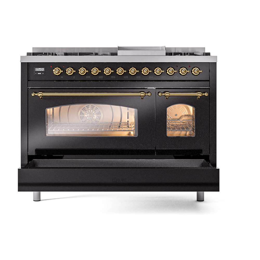 Nostalgie II 48 inch Dual Fuel Range with 5.02 cu. ft. Total Double Oven Capacity UP48FNMPBKGLP