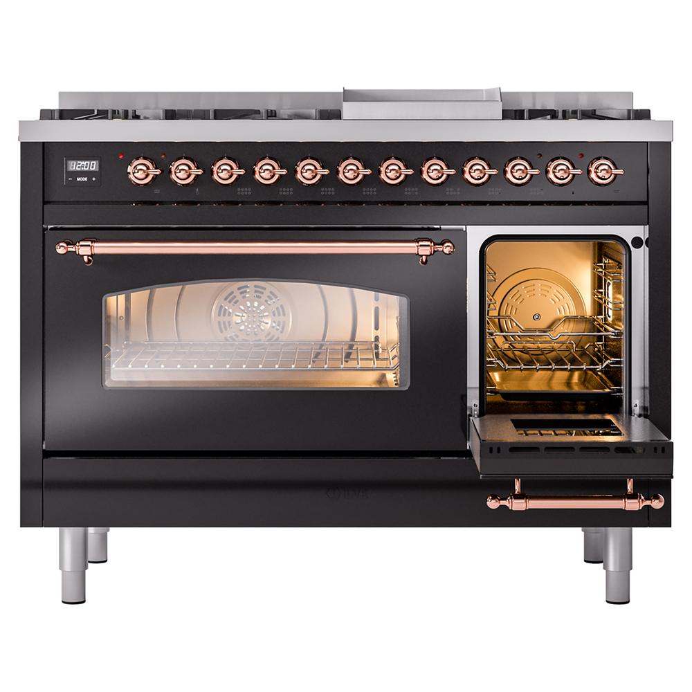Nostalgie II 48 inch Dual Fuel Range with 5.02 cu. ft. Total Double Oven Capacity UP48FNMPBKPLP